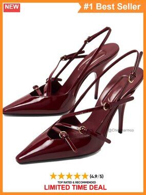 Women Slingback Kitten Heel Pointed Toe Buckle Strap Pumps